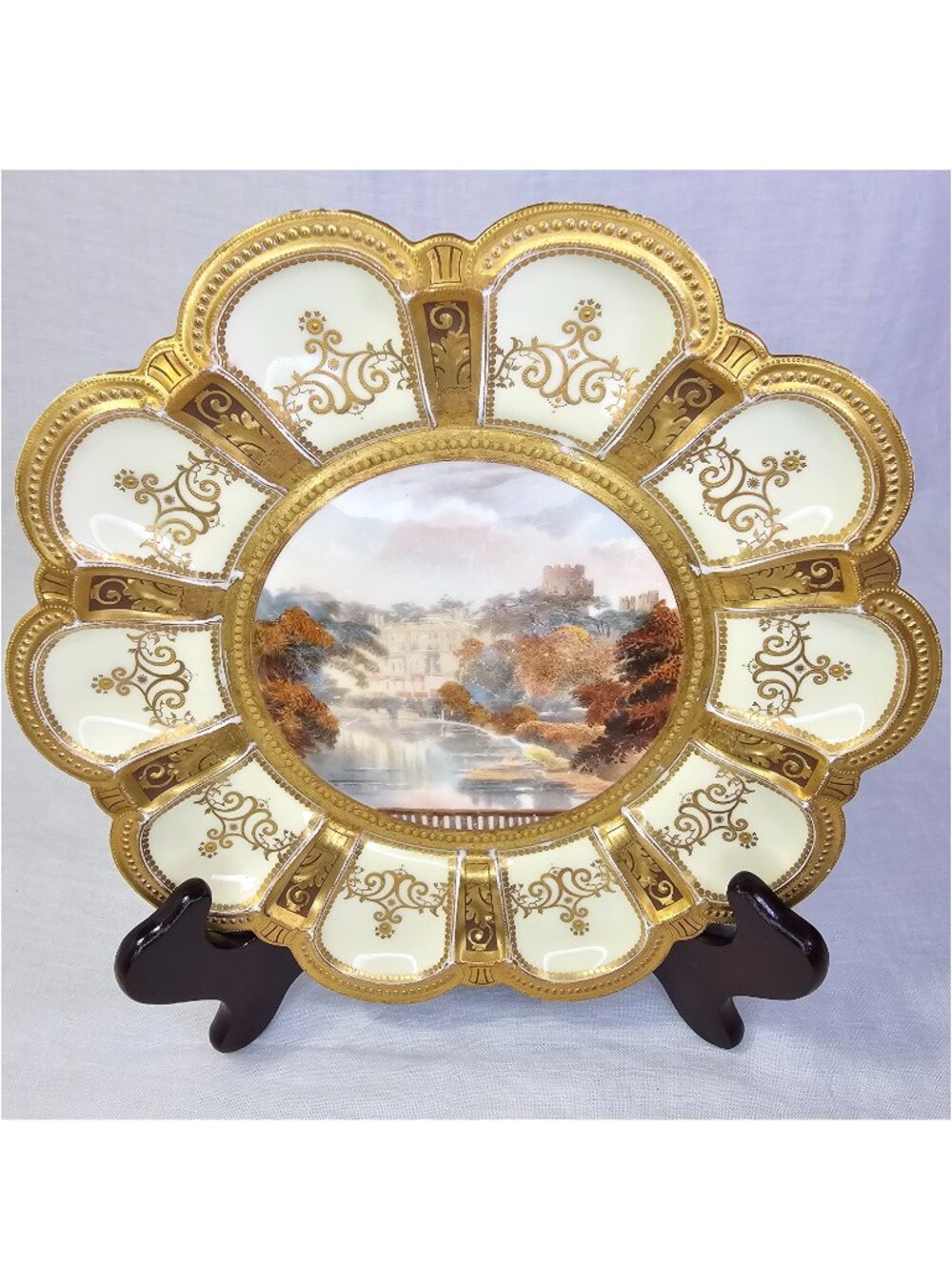 Royal Crown Derby Edwin Trowell Hand Painted Cabinet Plate Warwick Castle c1880s